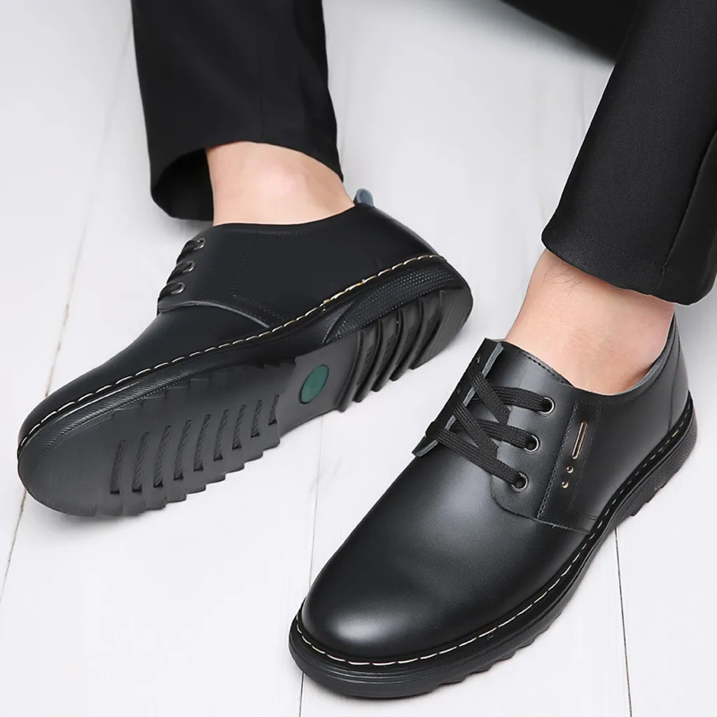 Men shoes leather summer Business Leather Shoes Casual Round Toe Lace-UP Male Suit 2019 New#G4 | Обувь