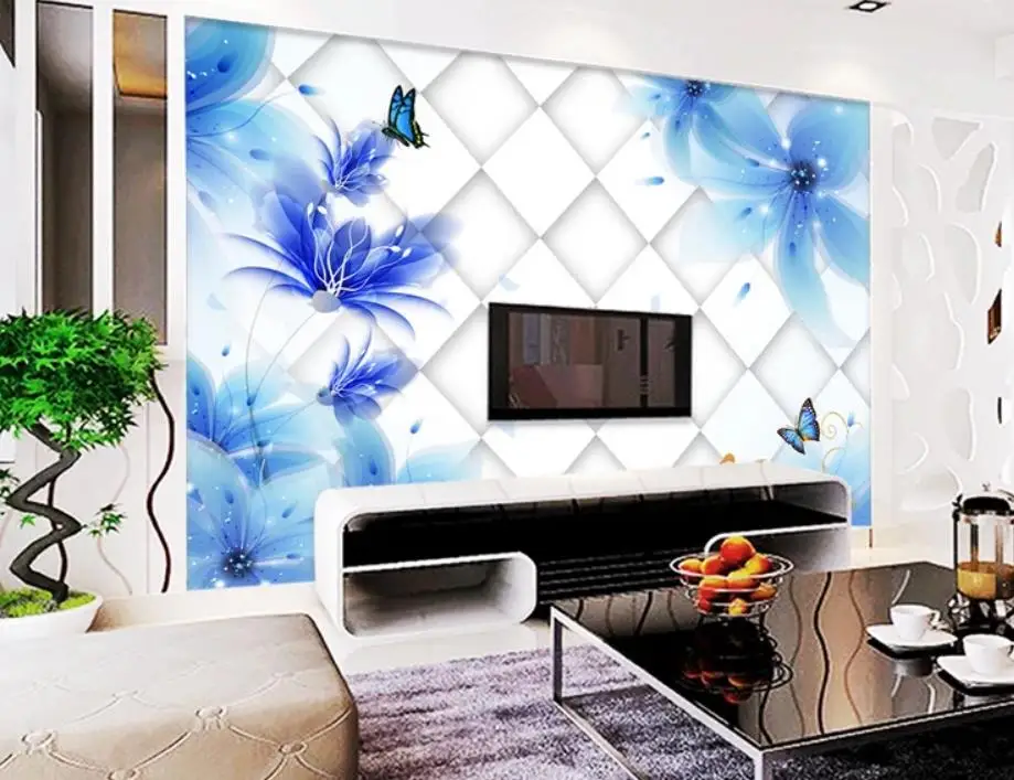 modern wallpaper walls Blue lily 3D TV background wall mural 3d papers for tv backdrop | Обустройство дома