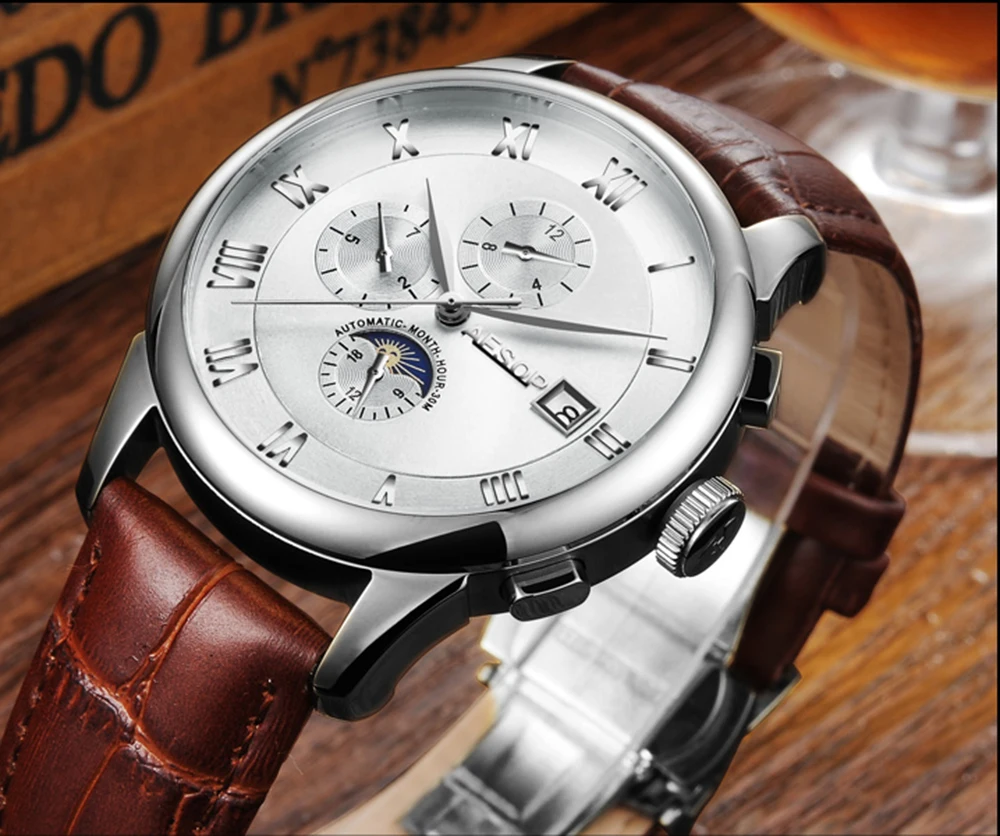 AESOP брендовые часы Мужские Роскошные автоматические механические день дата