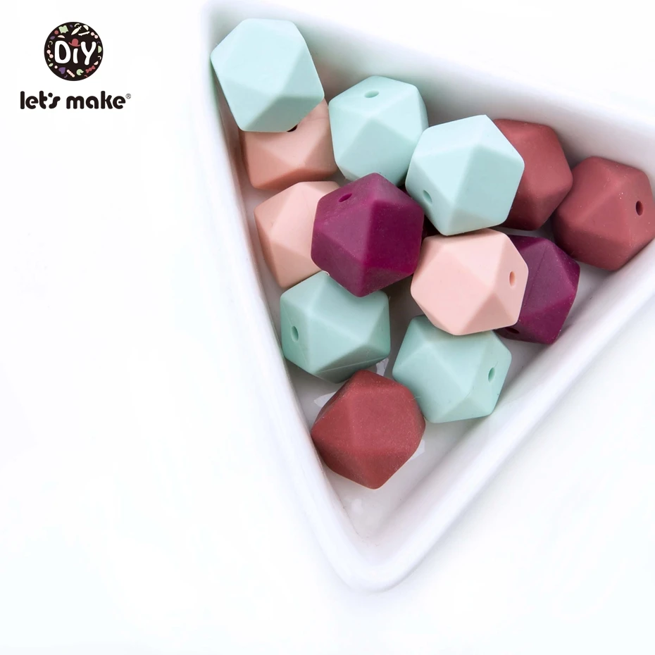 Let'S Make 20Pc 14Mm Hexagon Silicone Teether Beads Baby Tiny Rod Multifaced Baby Teething Toy Beaded Silicon Baby Teether Toy