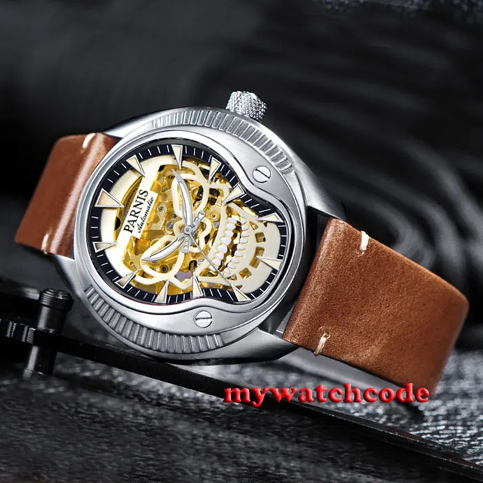 

44mm Parnis golden skeleton dial Sapphire glass 21 jewels Miyota automatic mens watch P711