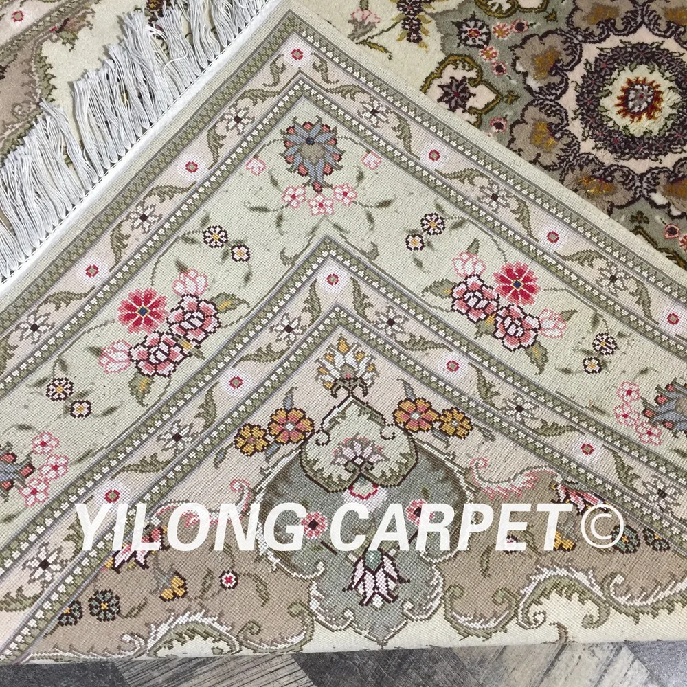 Yilong 4 'x 6' зеленый традиционный шерстяной шелковый ковер тонкий мягкий