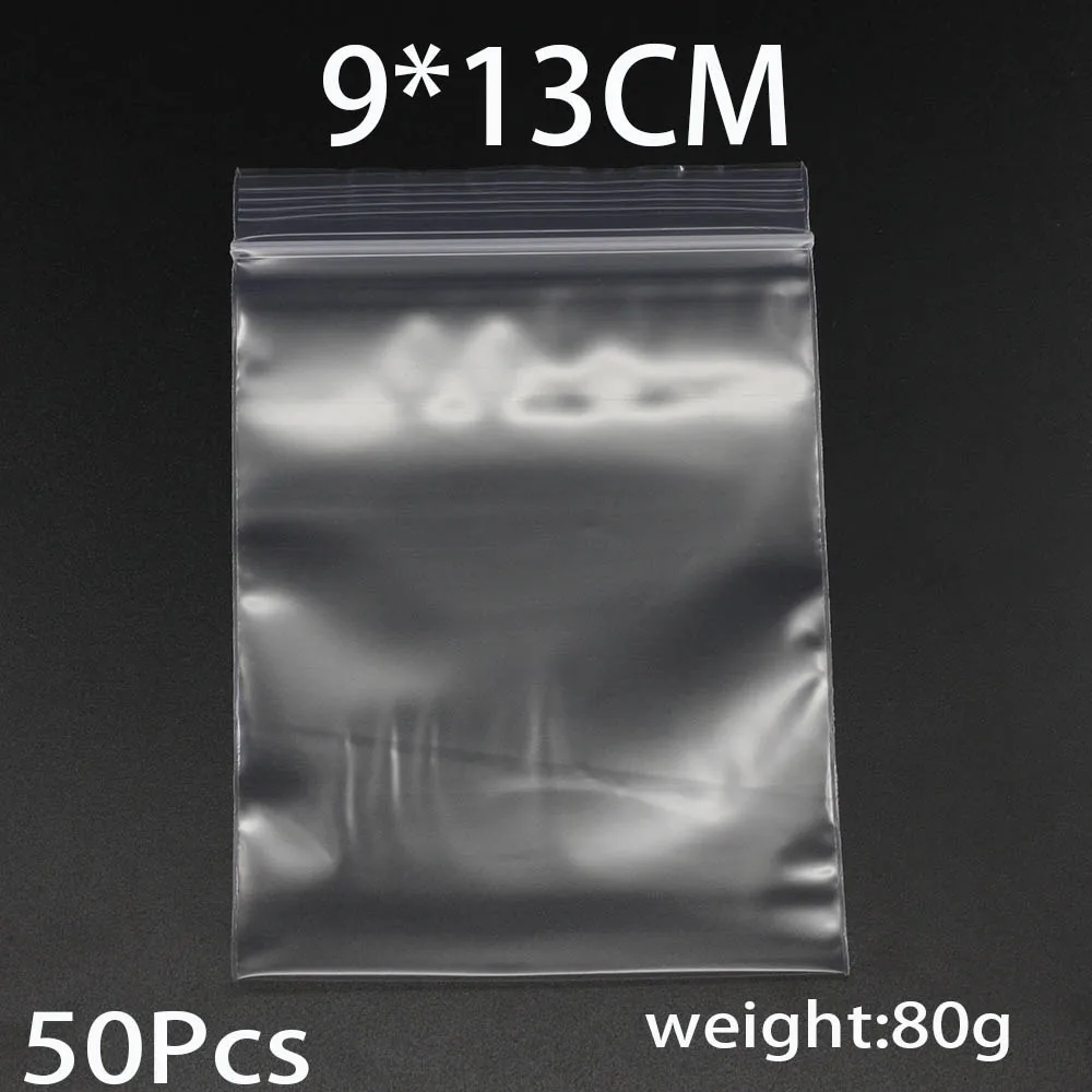 9x13cm-50pcs 100 шт./упак. 4*6/5*7/6*8/7*10 см), плотная Ювелирная упаковка Ziplock Почтовый Сжатые Блокировка закрывающимися Пластик поли прозрачные Кондитерские мешки расходные материалы - Цвет: 9x13cm-50pcs