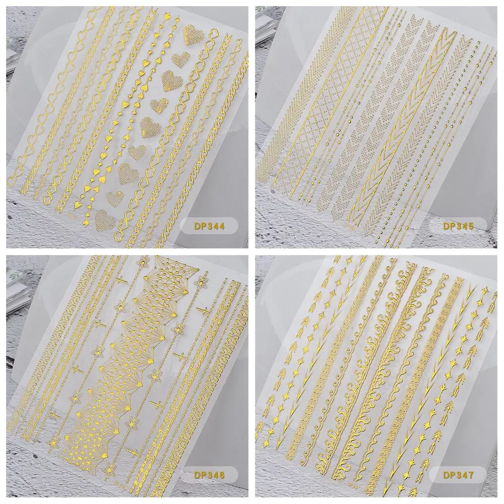 3D DIY декоративные золотые наклейки для ногтей самоклеящиеся полые цепочки панк