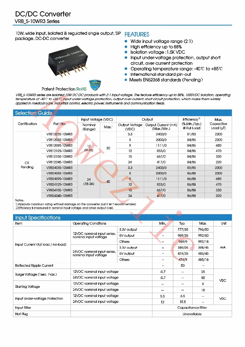 Aoweziic 5 шт./лот VRB2412S-10WR3 новый оригинальный Вход: 18 V-36 V Выход: 12 0.83A DC-DC 1500VDC