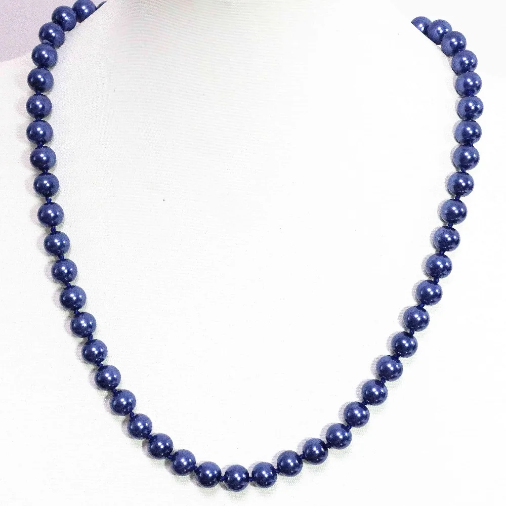 New dark blue south sea shell simulated-pearl fashion round beads 8 10 12 14mm elegant women chain necklace jewelry 18inch B1497 | Украшения