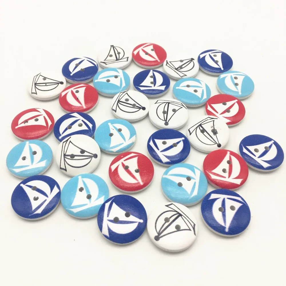 

1000pcs 20mm Sailing Boat Wood Buttons Round 2-Hole Sea Life Wooden Sewing Button For Scrapbooking Cardmaking
