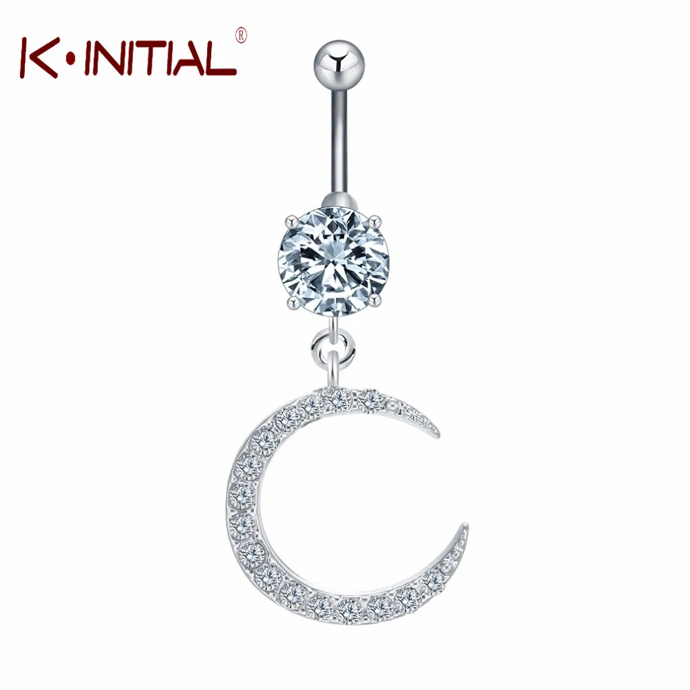 Kinitial Стразы Moon Dangle Button штанга для пирсинга пупка кольцо пирсинг Bar кольца тела