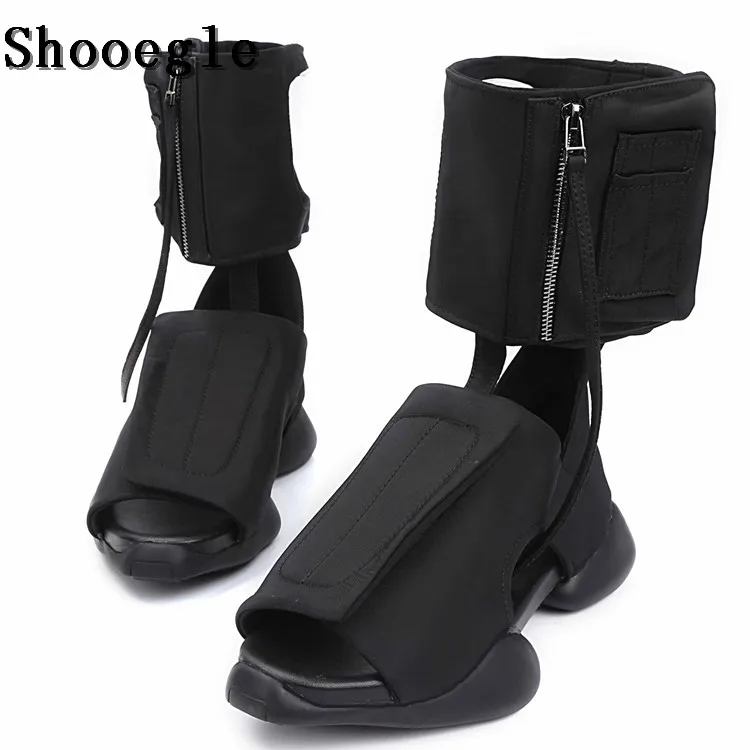 SHOOEGLE/летние модные мужские рыцарские сапоги для подиума Черные удобные сандалии