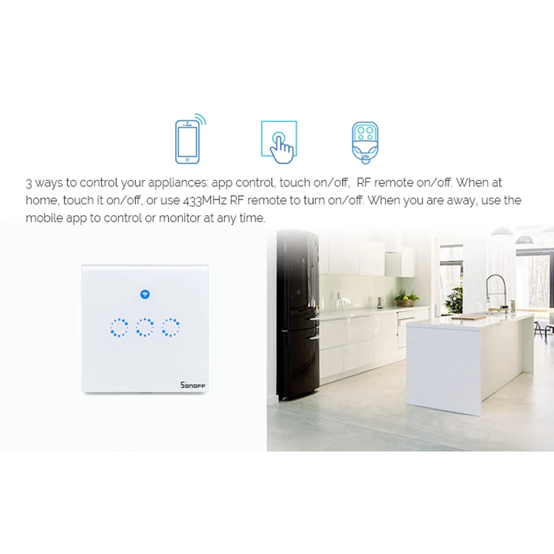 Интеллектуальный выключатель света Sonoff T1 EU/UK Smart Wifi настенный сенсорный переключатель сенсорный/WiFi/433 RF/APP дистанционный контроллер для умного дома работать с Alexa