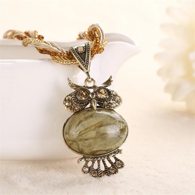 Olaru Vintage Bohemia Owl Pendant Neecklace Ethnic Woman Beads Collar Statement Necklaces New Fashion Jewelry Accessories HOT | Украшения и