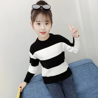 

Детский свитер для девочек, повседневный трикотажный свитер в полоску, на весну и осень, одежда для детей, 2019