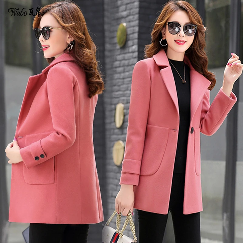 

Autumn and winter suit collar single buckle slim woolen coat in the long paragraph casual women's high-end woolen coat