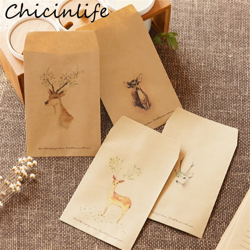 Chicinlife 10 шт./пакет рождественские мешки из крафт бумаги с оленем сувениры на