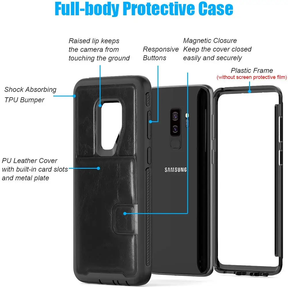 For Samsung Galaxy S10 Plus Note 9 Shell Retro Flip Leather Phone Case S9 Luxury Hybrid Tough Armor |