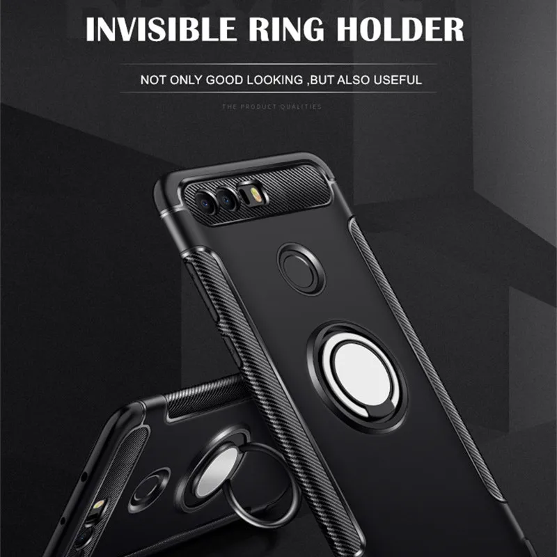 QINUO Magnetic Armor Ring Holder Cover Case For Huawei Honor Note 10 7x V8 9 V10 Lite V9 Play carbon fiber Coque C6Pro | Мобильные