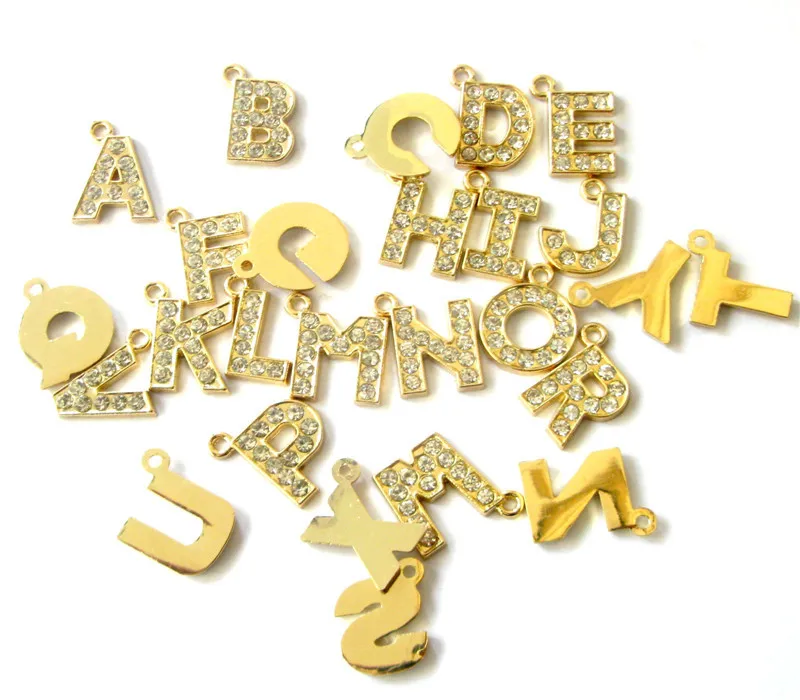 Оптовая цена DIY 1300 шт. A-Z золотой цвет сплав цинка Подвесные буквы Стразы около 15