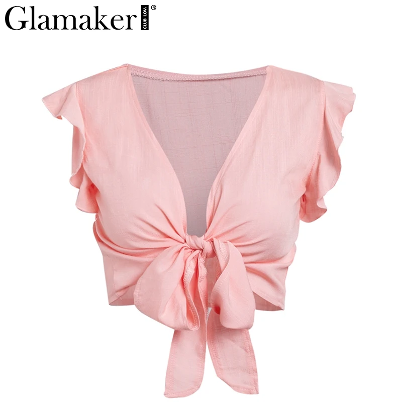Женский топ на бретельках Glamaker розовый бандажный с глубоким треугольным вырезом