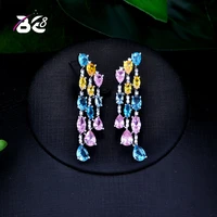 be 8 brilliant geometric stick micro cubic zirconia drop earring pave women wedding bridal party earring jewelry mujer modae736