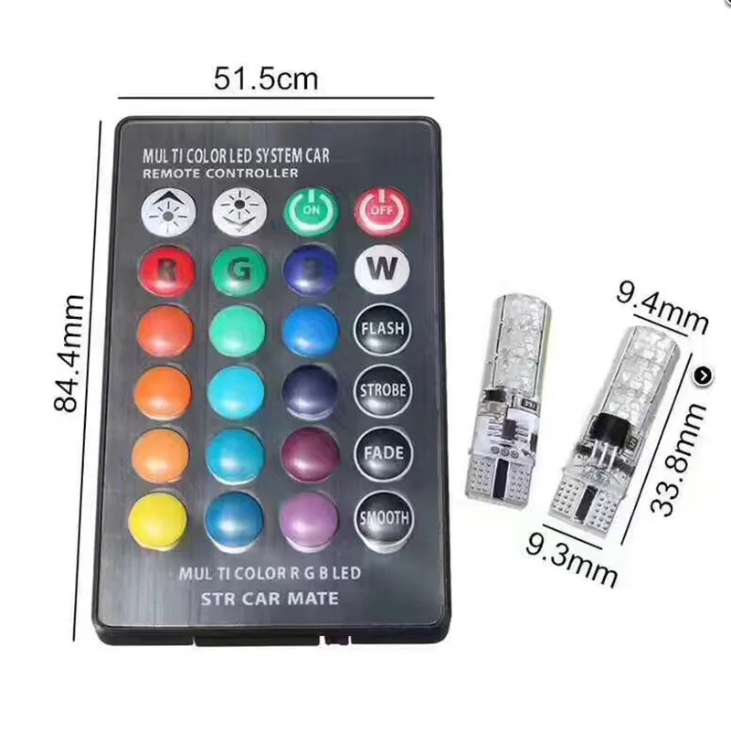 2 шт. T10 W5W светодиодный фонарь для автомобиля RGB с пультом дистанционного