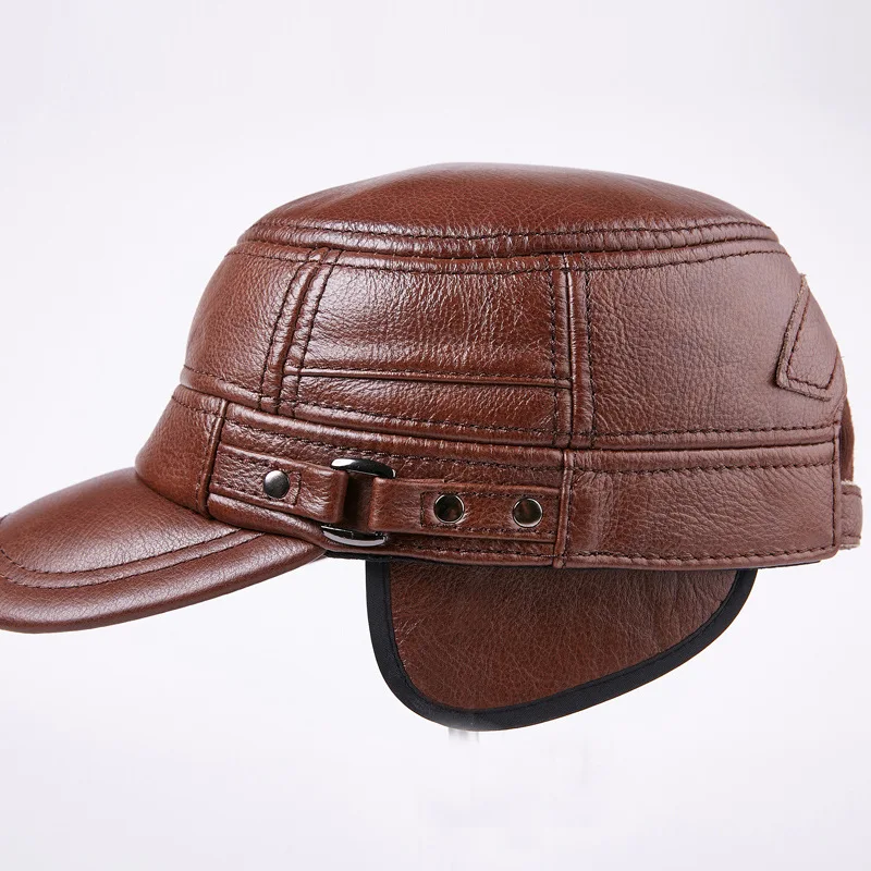 

Genuine Leather Flat Baseball Cap Men's Hip Hop Hats Elderly Outdoor Warm Ear Protection Peaked Cap New Year Gift B-7191