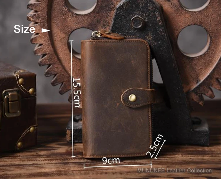 Vintage Crazy horse Genuine Leather Men Wallet Men Purse Leather Wallet male  Purse Long style Clutch Bag Coin bag Money Clips