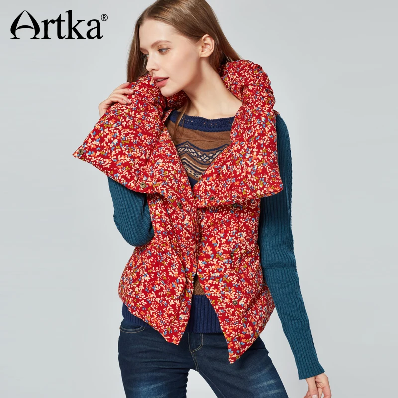 ARTKA Новинка зимы Для женщин красного цвета с короткими Белое пуховое пальто в