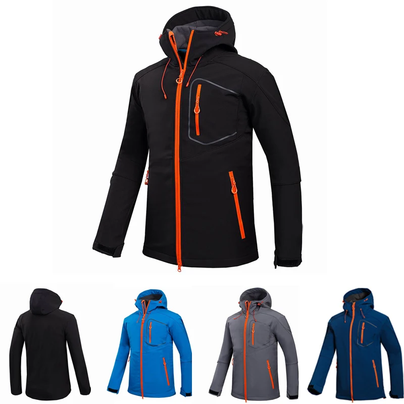 

Men Soft Shell Hiking Jacket Waterproof Ski Jackets Windproof Outdoor Sports Thermal Hooded Outerwear Coat Climbing Camping