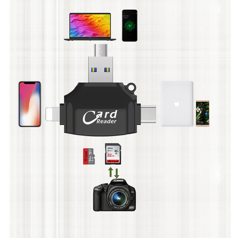 Адаптер для телефона 4 в 1 USB 3 0 type-C lightning IOS Huawei | Мобильные телефоны и аксессуары