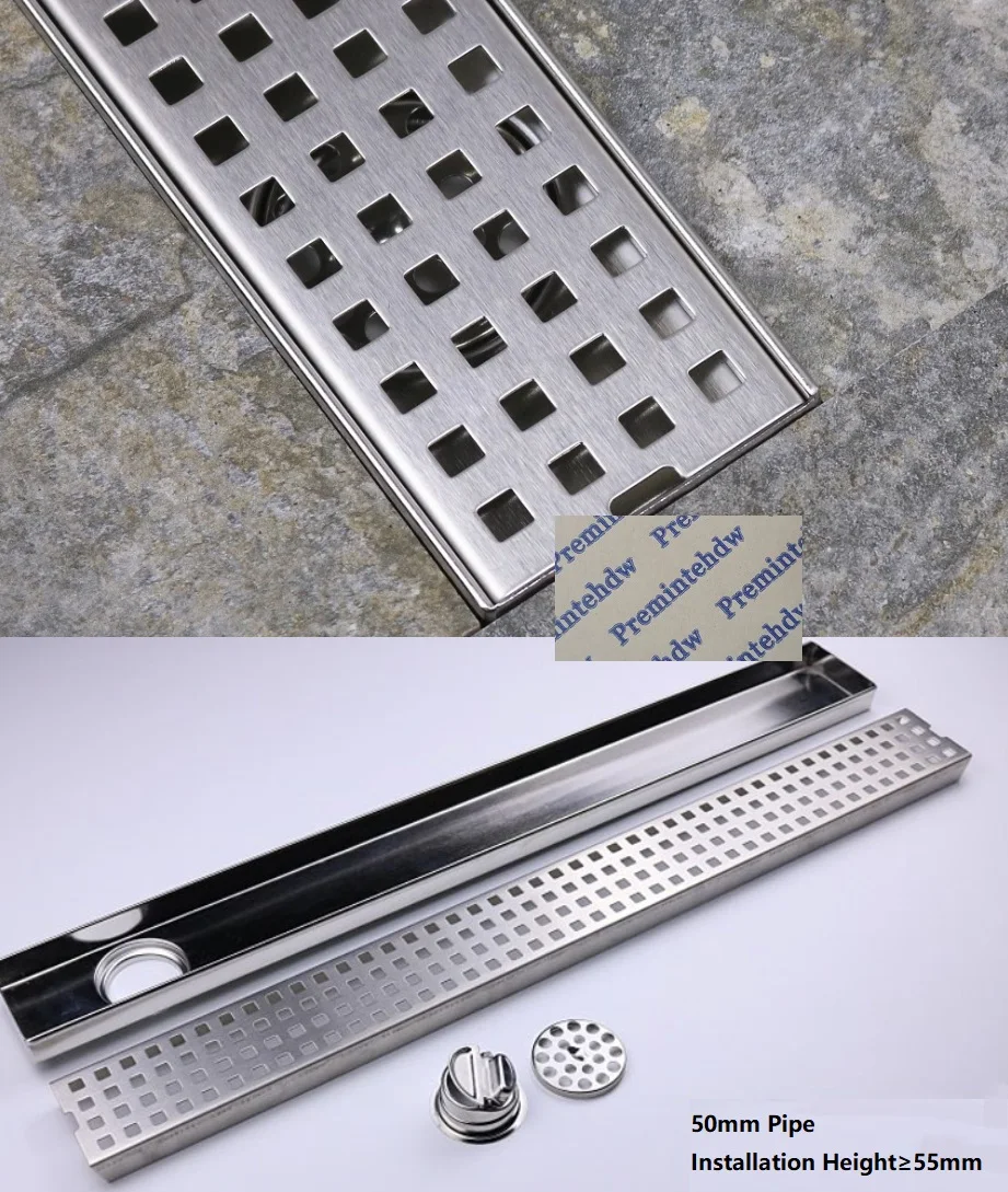 

304 Stainless Steel Narrow Linear Shower Floor Drain Lattice Rectangle Grate Strainer Deodorant Brushed