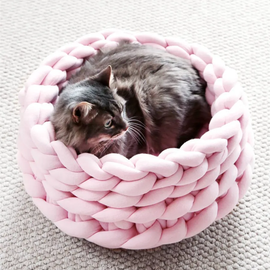 Теплое гнездо для питомца кошки собачья кровать DIY ручной диван для питомца собаки кошки гнездо для маленьких средних собак кошек диван мягкий теплый домик для питомца круглая Моющаяся