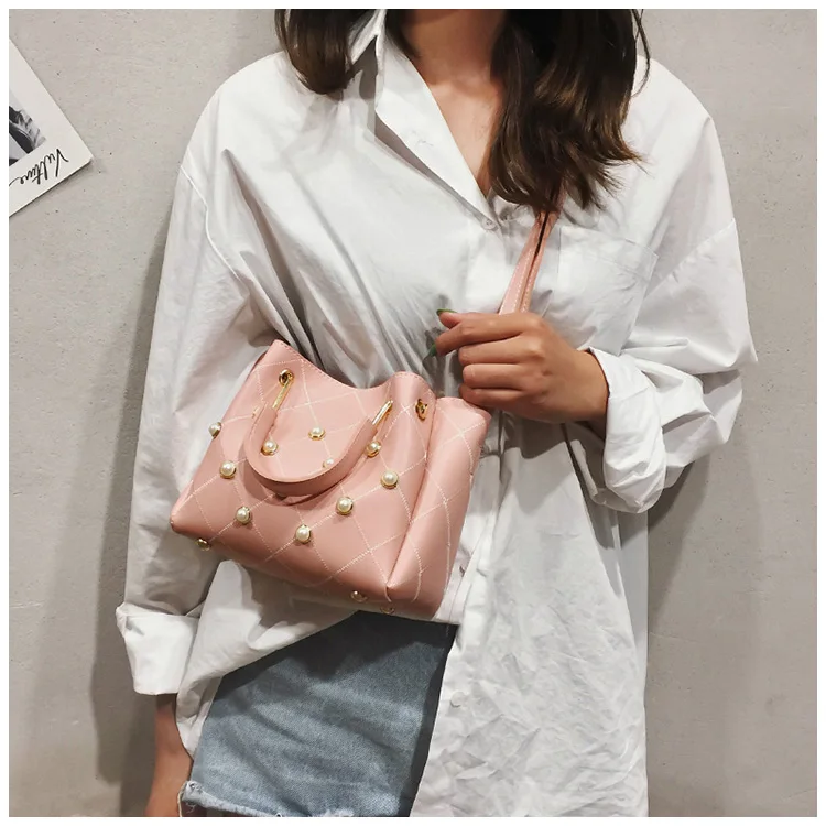 2018 New Plaid Small Handbag Women Fashion PU Leather Shoulder Bag Female Pearl Decoration Crossbody Lady Casual Totes | Багаж и сумки