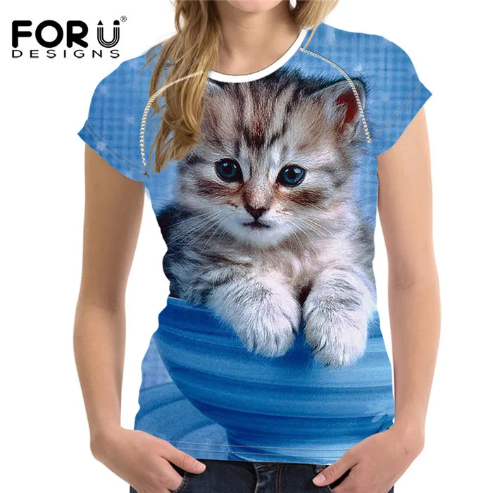 FORUDESIGNS/женская летняя футболка размера плюс S-XXL, женская футболка с 3D принтом, модная женская футболка с рисунком кота - Цвет: H1406BV