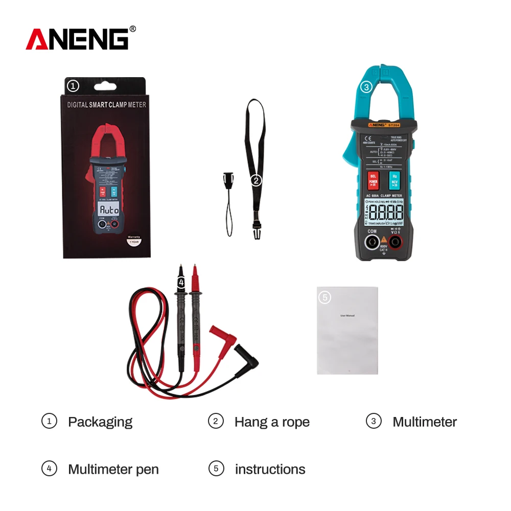 ANENG ST204 Clamp Meter 4000 Counts AUTO digital DC/AC Current Voltage Clamp Analog Multimeter True Rms pinza amperimetrica