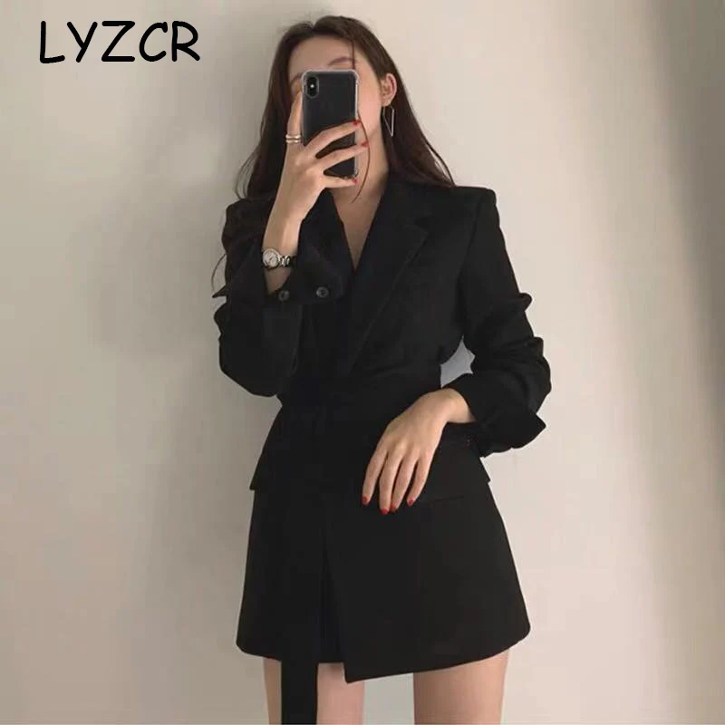 Женский блейзер LYZCR белый офисный пиджак с длинным рукавом элегантные блейзеры и