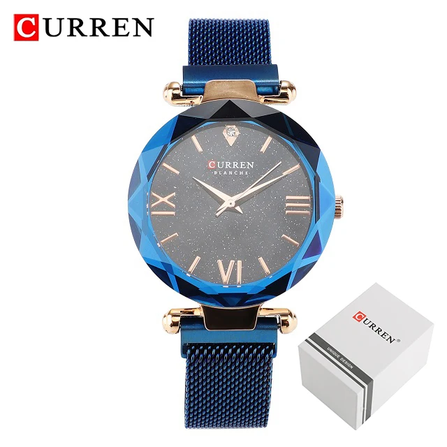 Blue Роскошные часы CURREN из розового золота, Брендовые женские часы, минималистичные, звездное небо, магнитная пряжка, кварцевые часы, женские часы, Relogio Feminino - Цвет: Blue