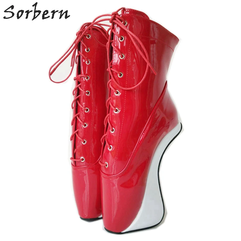 Черно-красные балетные ботинки Sorbern на танкетке с эффектом Heelless ботильоны