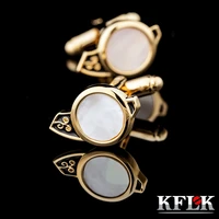 kflk jewelry french shirt gold color cufflinks for mens brand cuff link button shell high quality guests 2017 new arrival