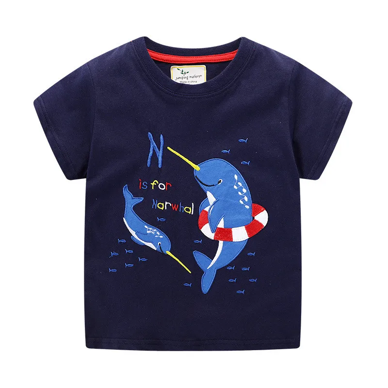 

Jumping meters Summer Boys Tees Tops Cotton Animals Applique Fashion New Designs Children Clothes Boys Girls T shirts Kids Tees