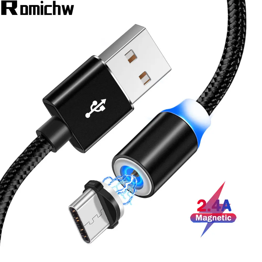 Магнитный кабель ROMICHW 2.4A для быстрой зарядки USB Typ samsung S9 S10 Plus huawei P30 Pro Xiaomi mi8 mi9