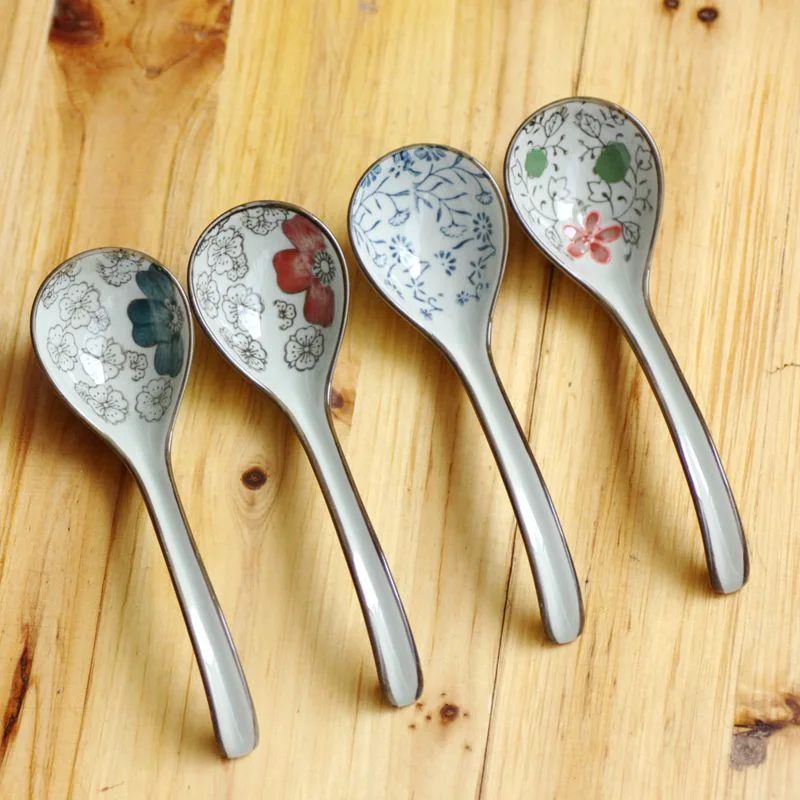 Под глазурью цветная ручная роспись керамическая ложка фарфоровая для супа