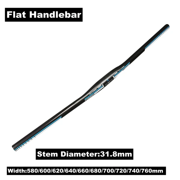 Flat Handlebar TOSEEK синий 3 K углеродный велосипед плоский/стоячий Руль+ ствол+ велосипедная стойка для сиденья MTB руль набор горный велосипед запчасти - Цвет: Flat Handlebar