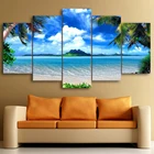 Картина на холсте, настенная живопись, 5 шт., морская жизнь, тропический остров, HD печать, морская черепаха, рыба, пальма, плакаты с изображением деревьев, домашний декор