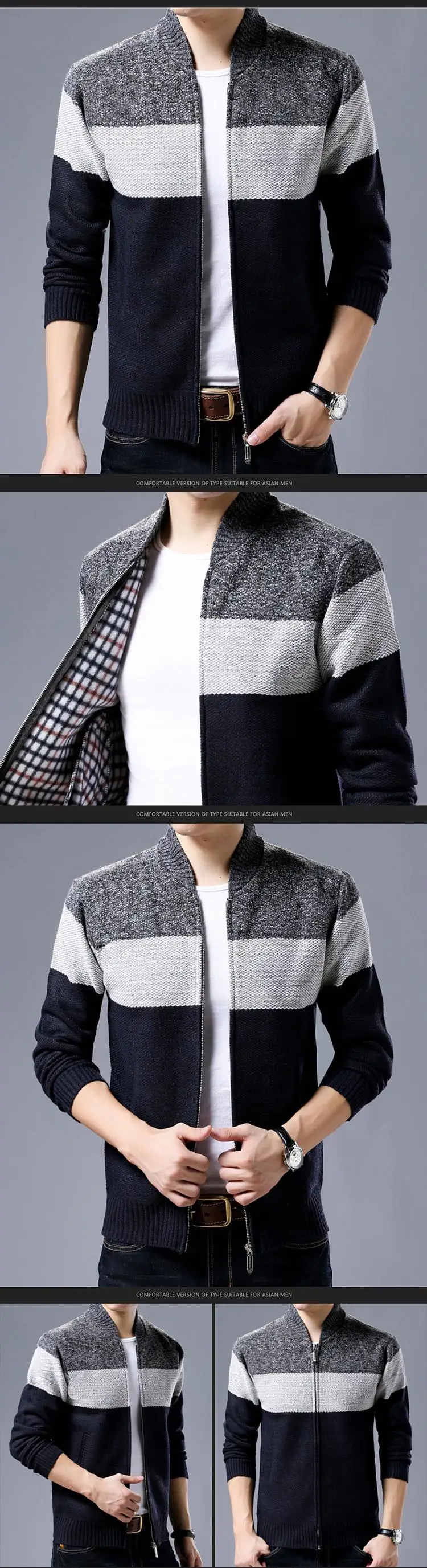 New Fashion Brand Clothing Jacket Men Casual Mandarin Collar Mens Coat Gradient knitting Zippers Mens Jackets And Coats