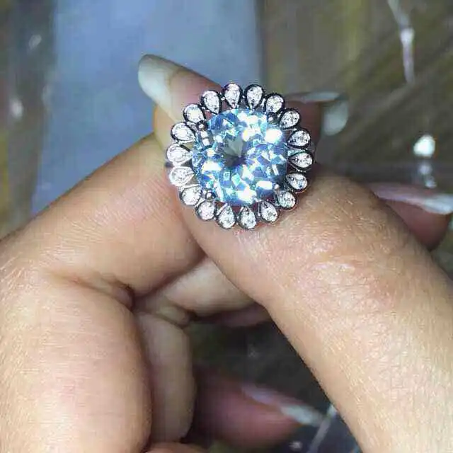 

Natural topaz stone Ring Natural gemstone Ring 925Sterling Silver trendy trend Luxury Sunflower women's Party fine Ring Jewelry