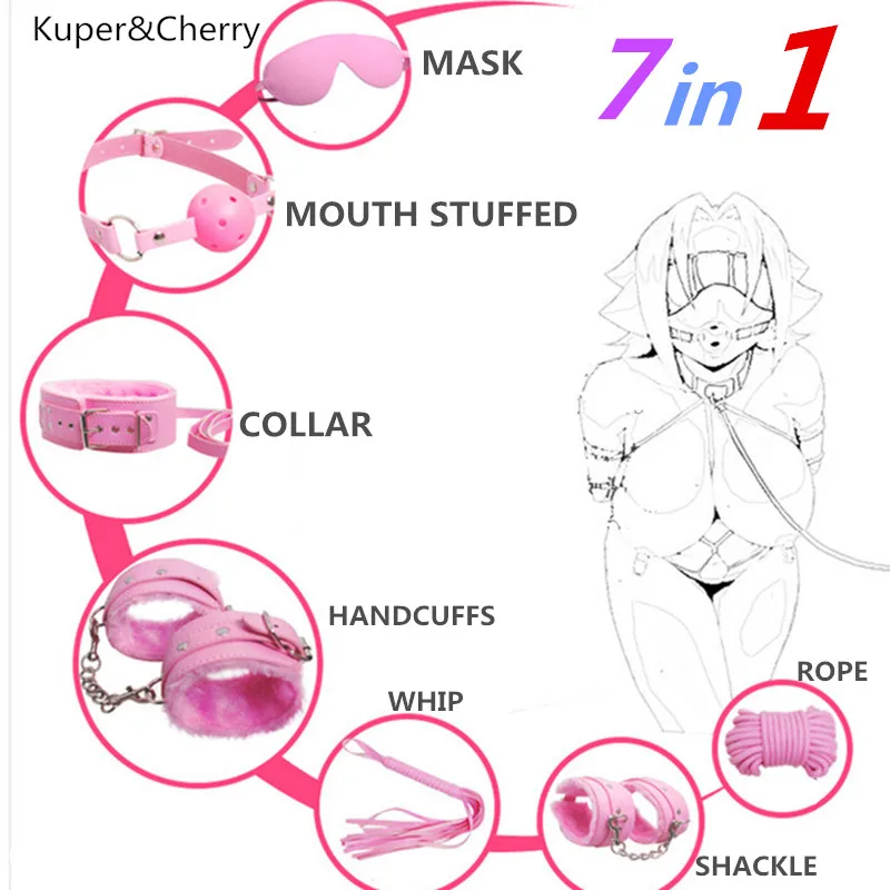 7 шт./компл. Набор для бондажа кожа игрушки взрослых игра в рабство см ошейник