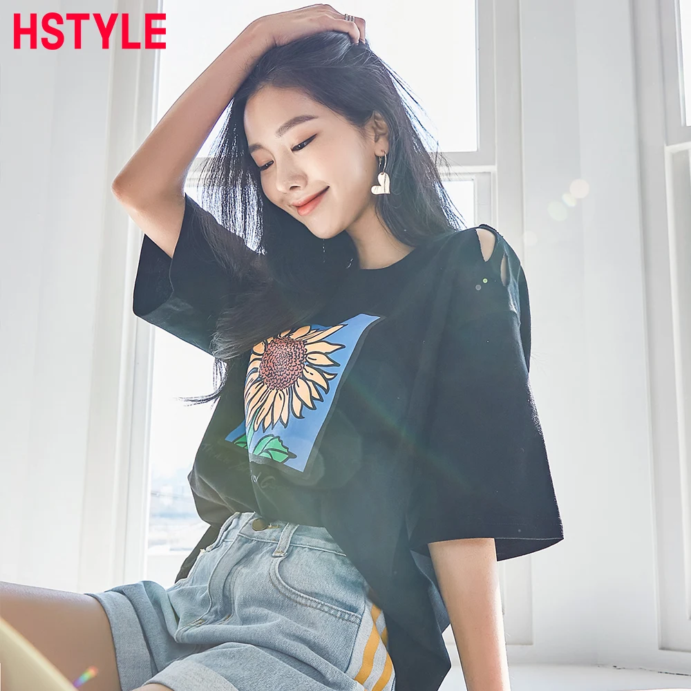 HSTYLE 2018 цветочный футболки новый летний выдалбливают печати короткий рукав