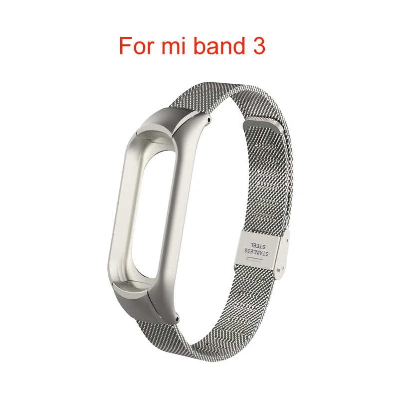 Metal silver Браслет с цветочным принтом для mi band 3, кожаный металлический ремешок для Xiao mi Band 3, чехол из нержавеющей стали, браслет - Цвет: Metal silver