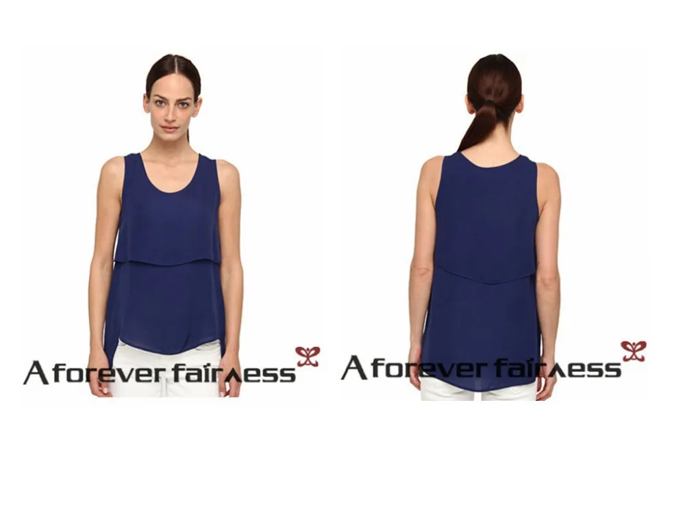 2014 женщины жилет без рукавов о-образным шеи сладкий блузка цвет совок-образным