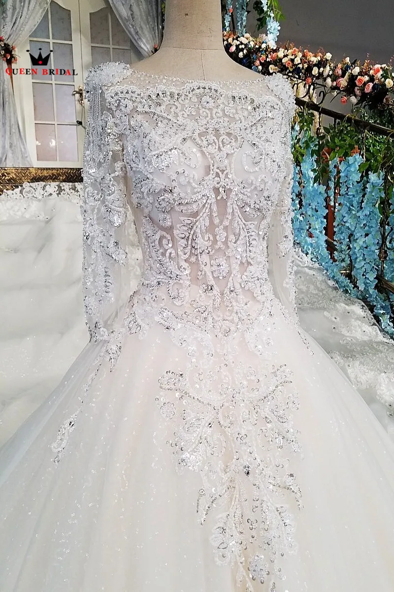 Ball Gown Long Sleeves vestido de noiva Lace Beaded Vintage Wedding Dress 2021 QUEEN BRIDAL robe de mariee Wedding Gown WD51